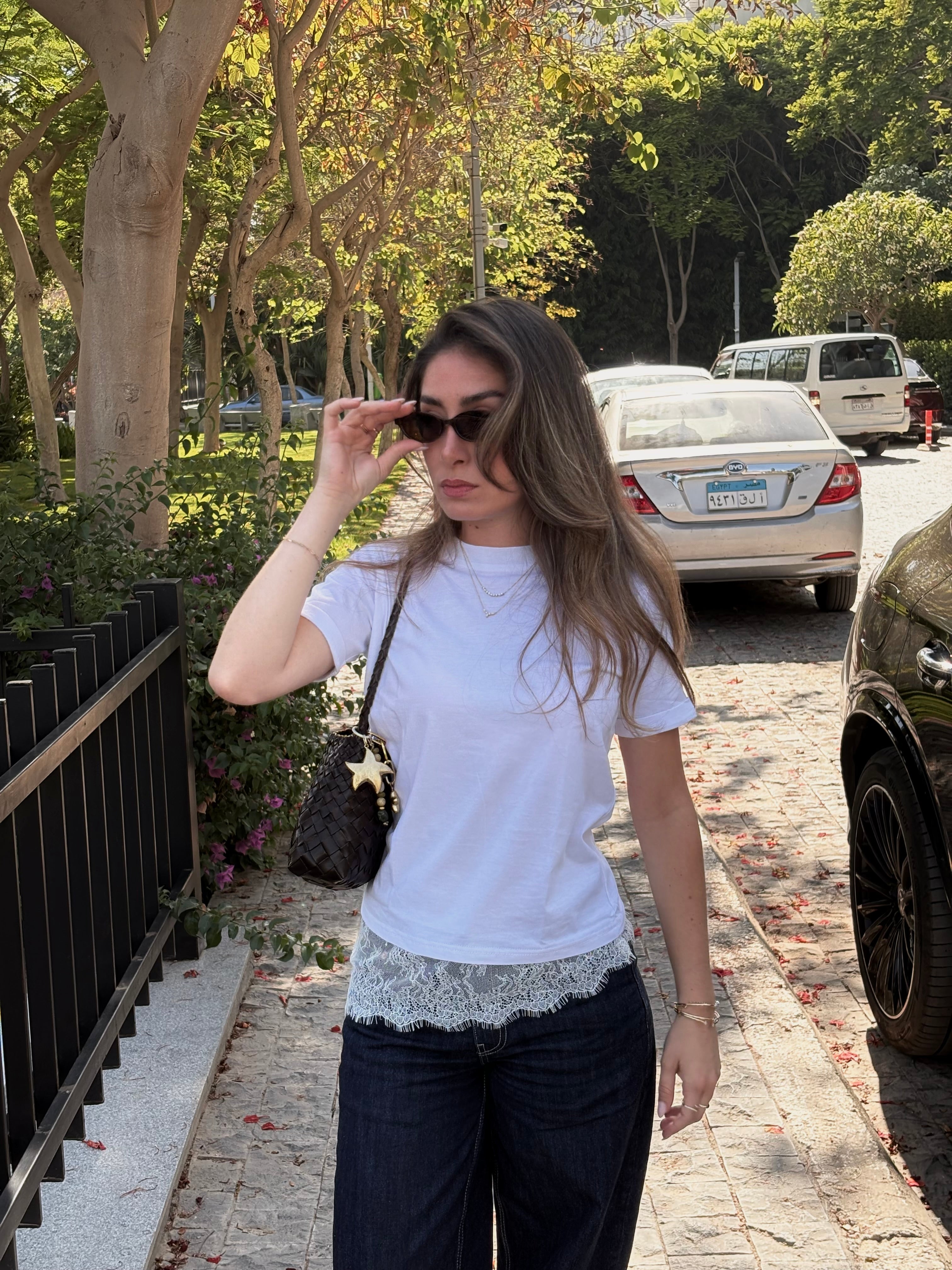 Tilted Lace Tee - White