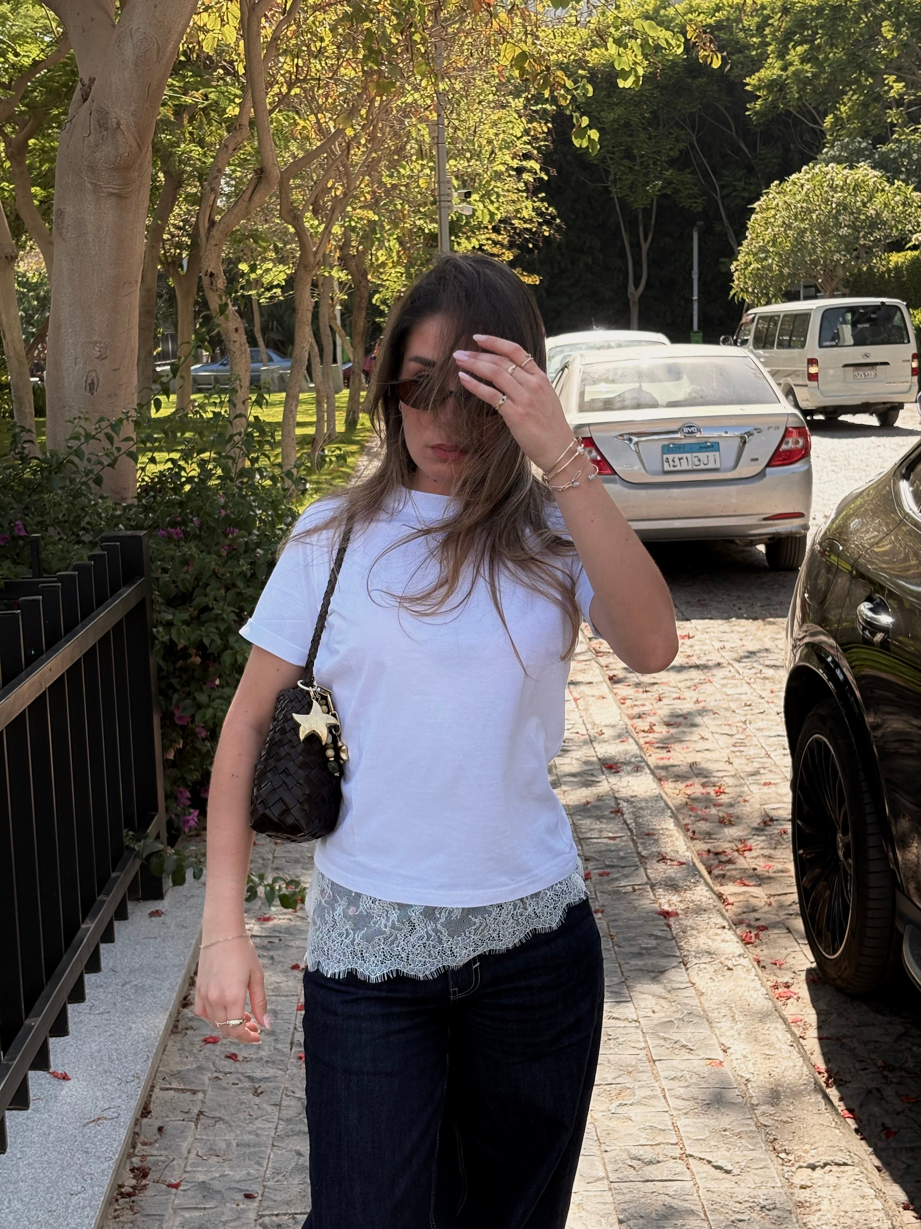 Tilted Lace Tee - White