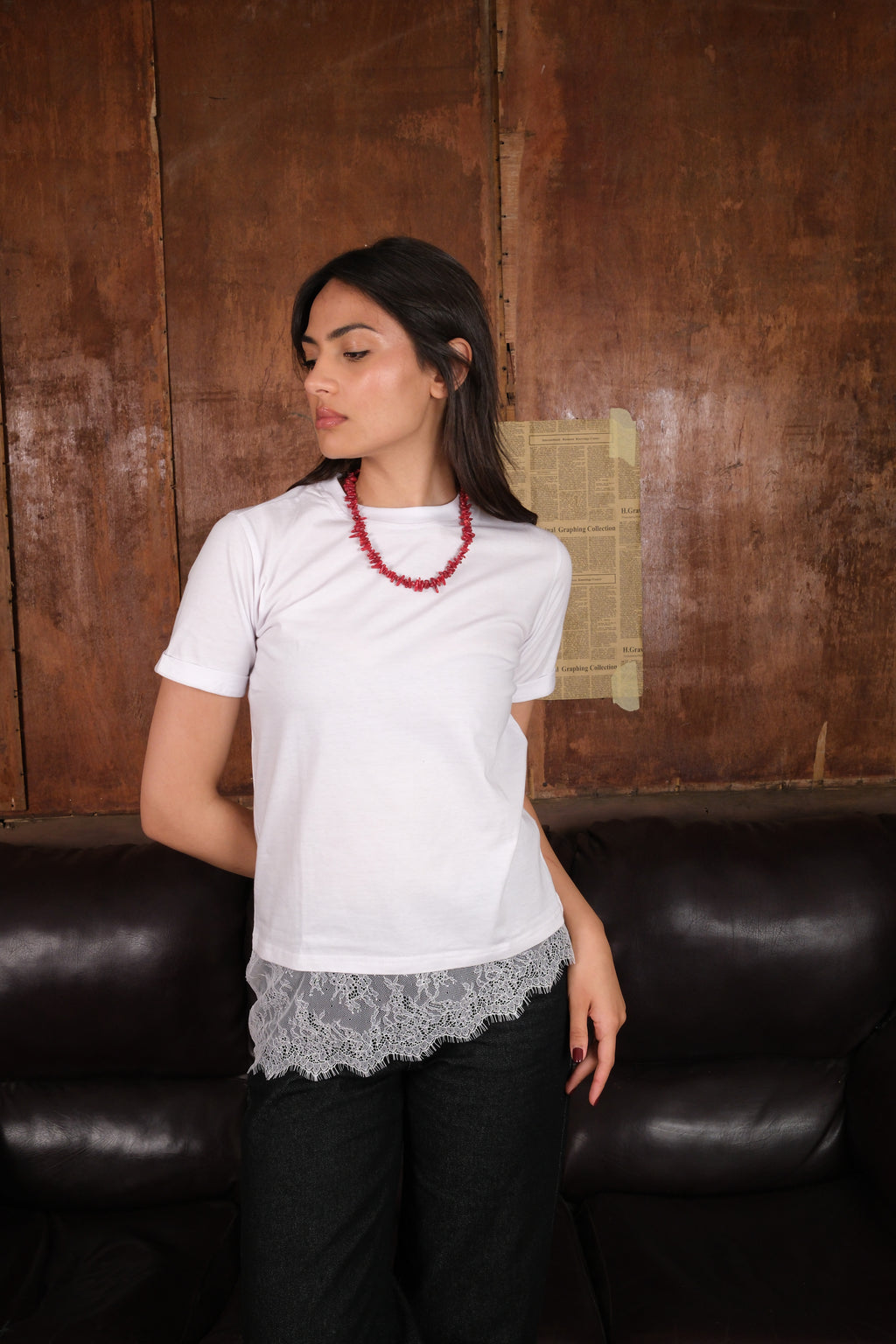 Tilted Lace Tee - White