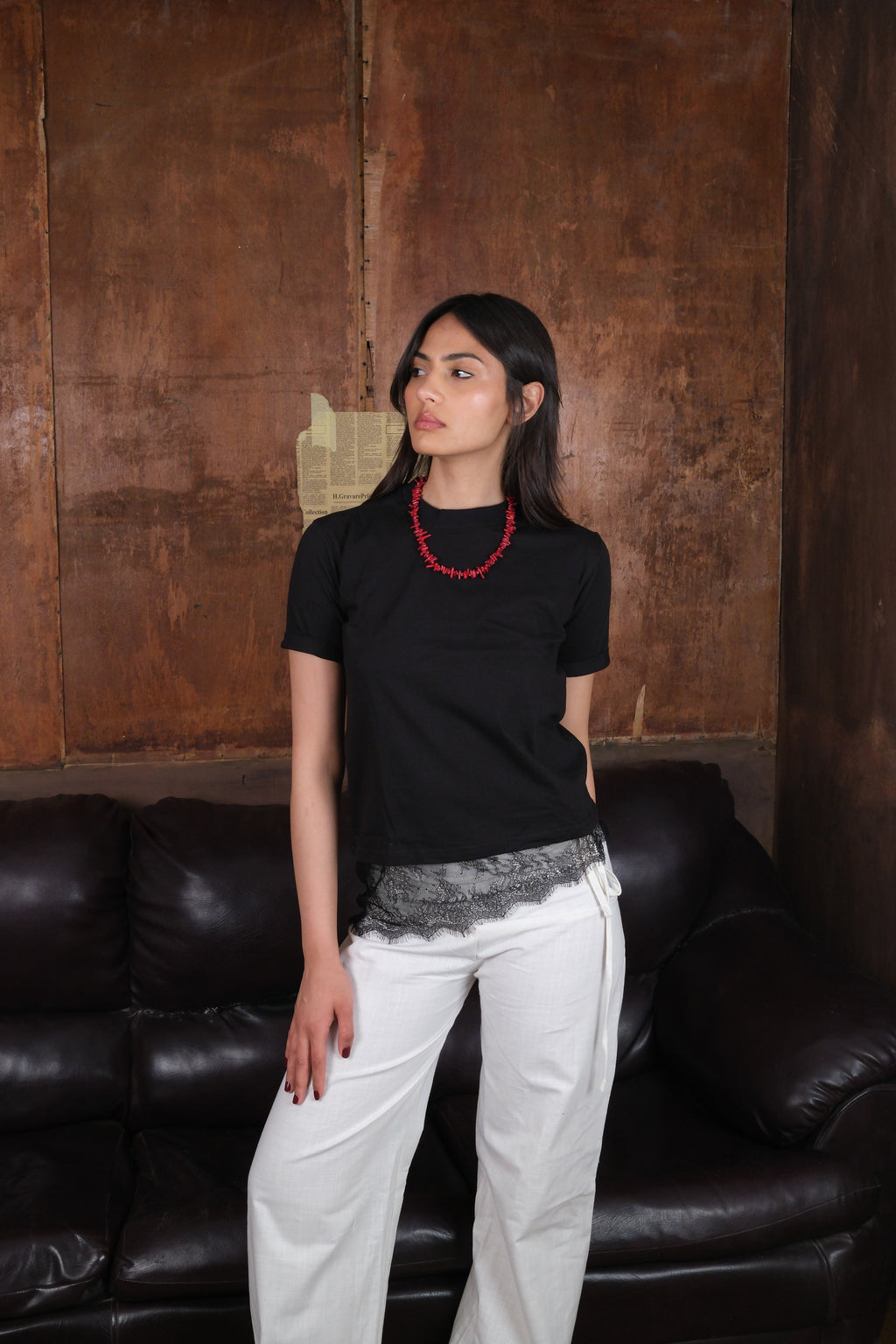 Tilted Lace Tee - Black