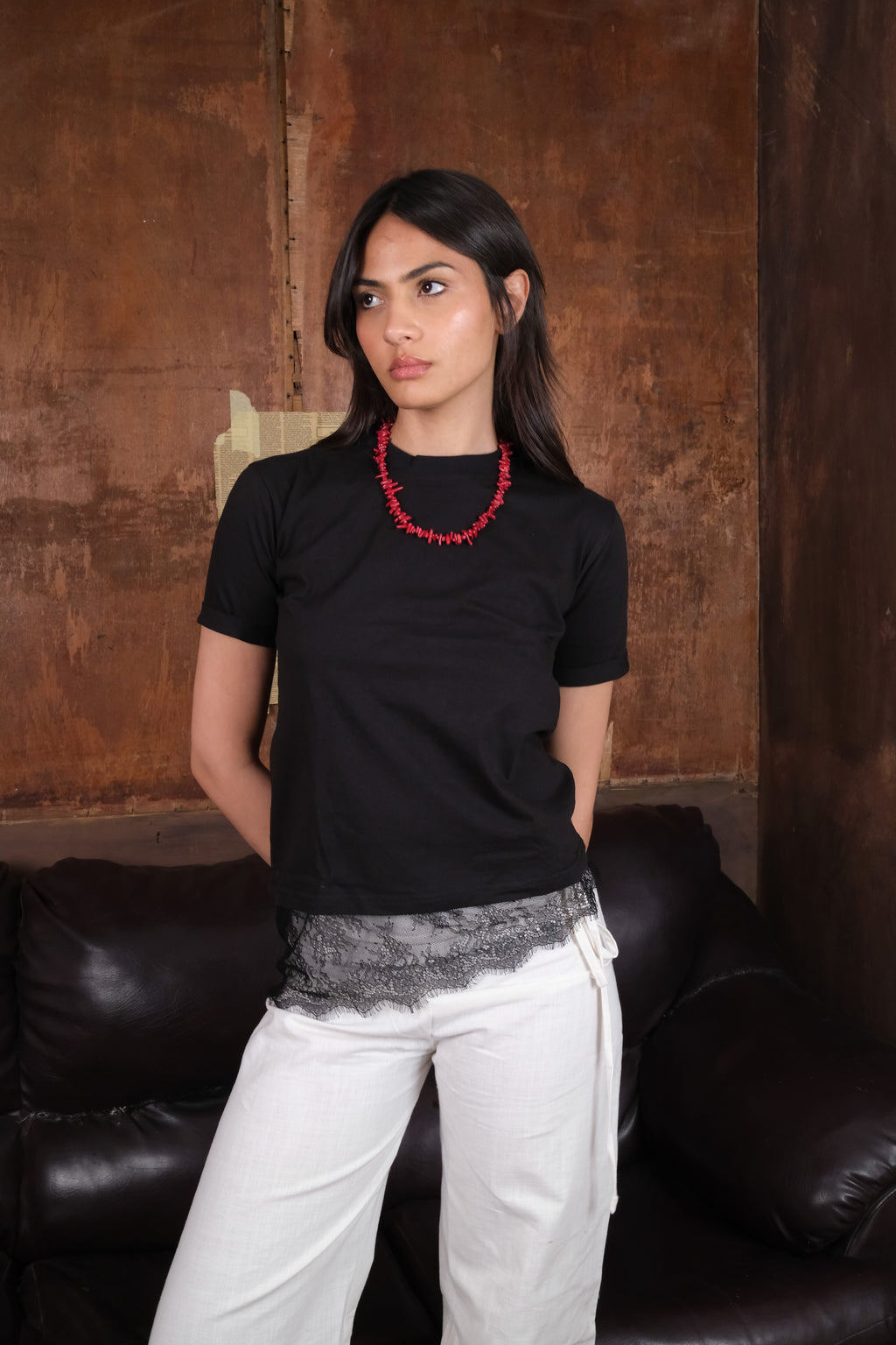 Tilted Lace Tee - Black