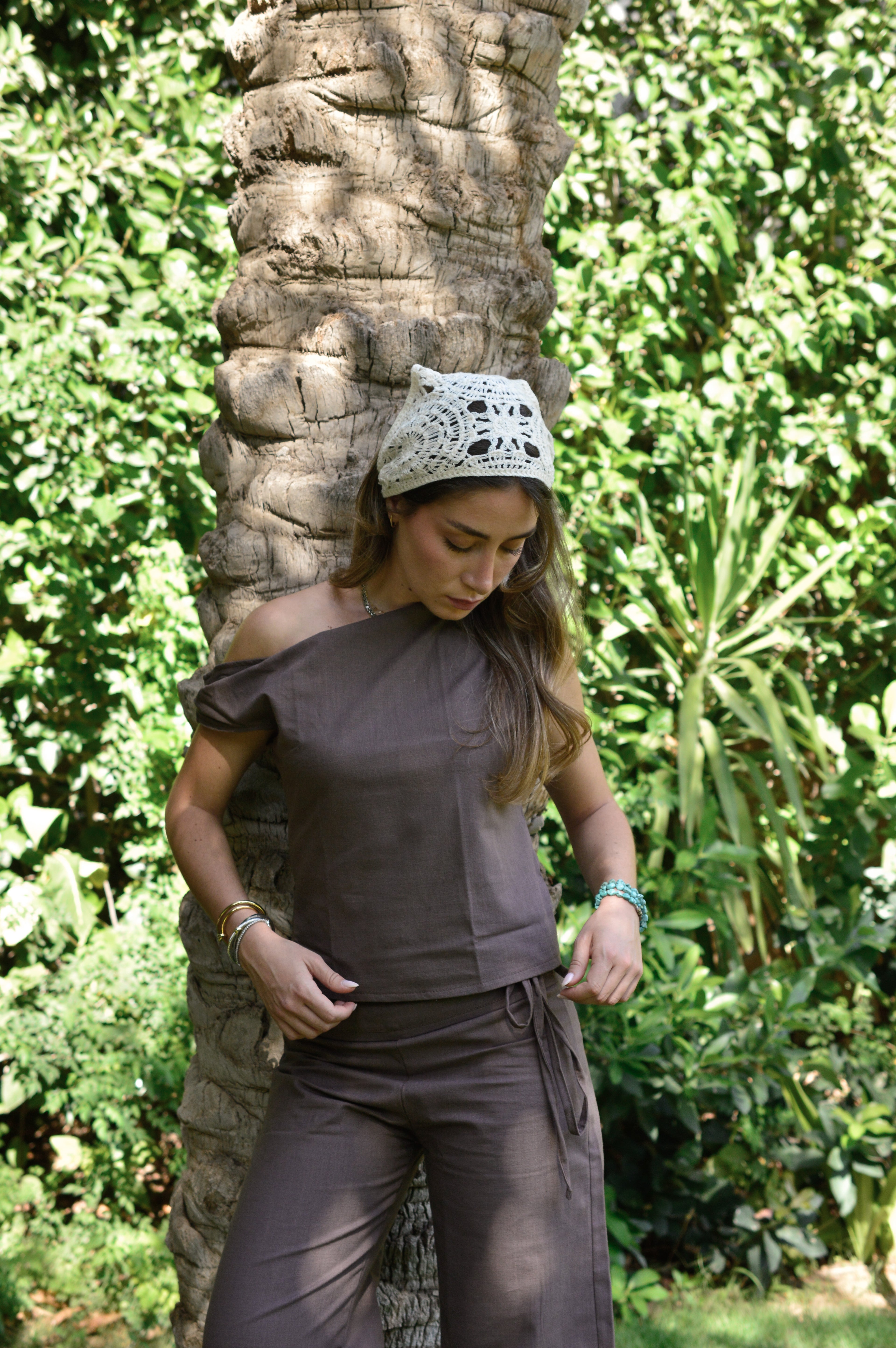 Salt Air Off-Shoulder Top - Cocoa