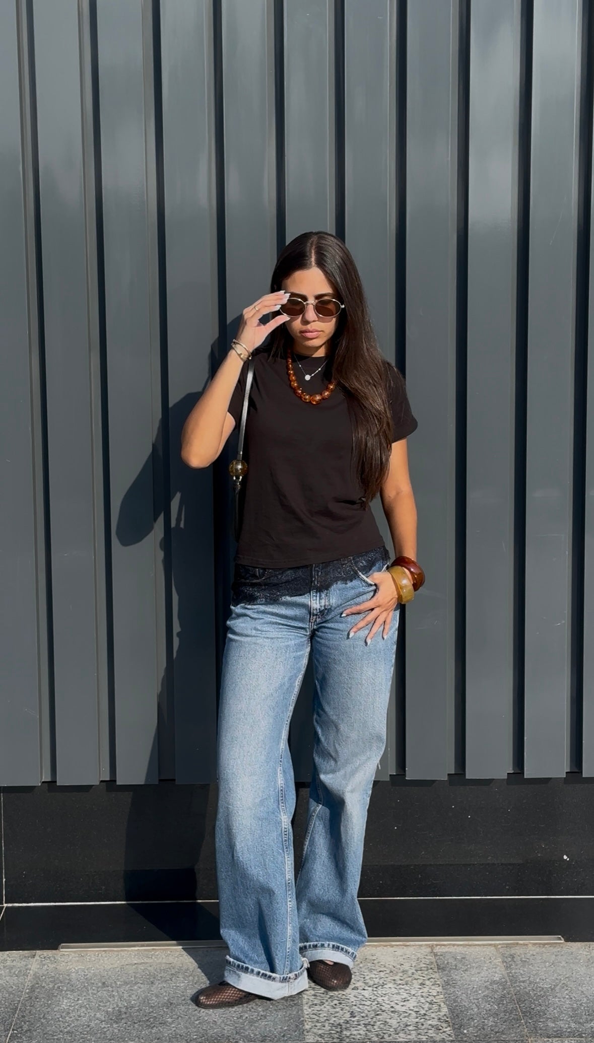 Tilted Lace Tee - Black