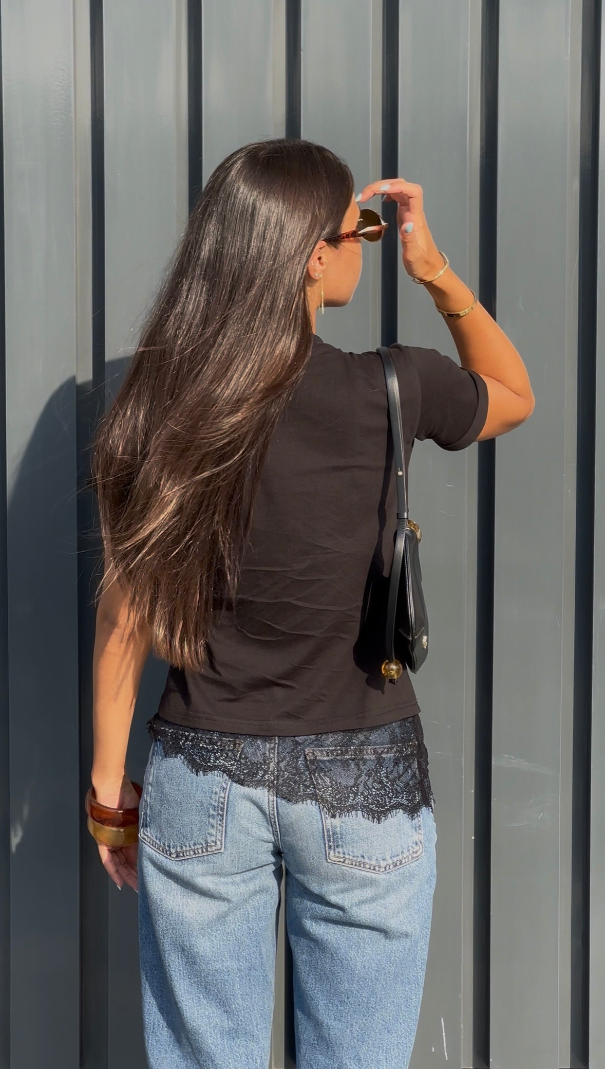 Tilted Lace Tee - Black
