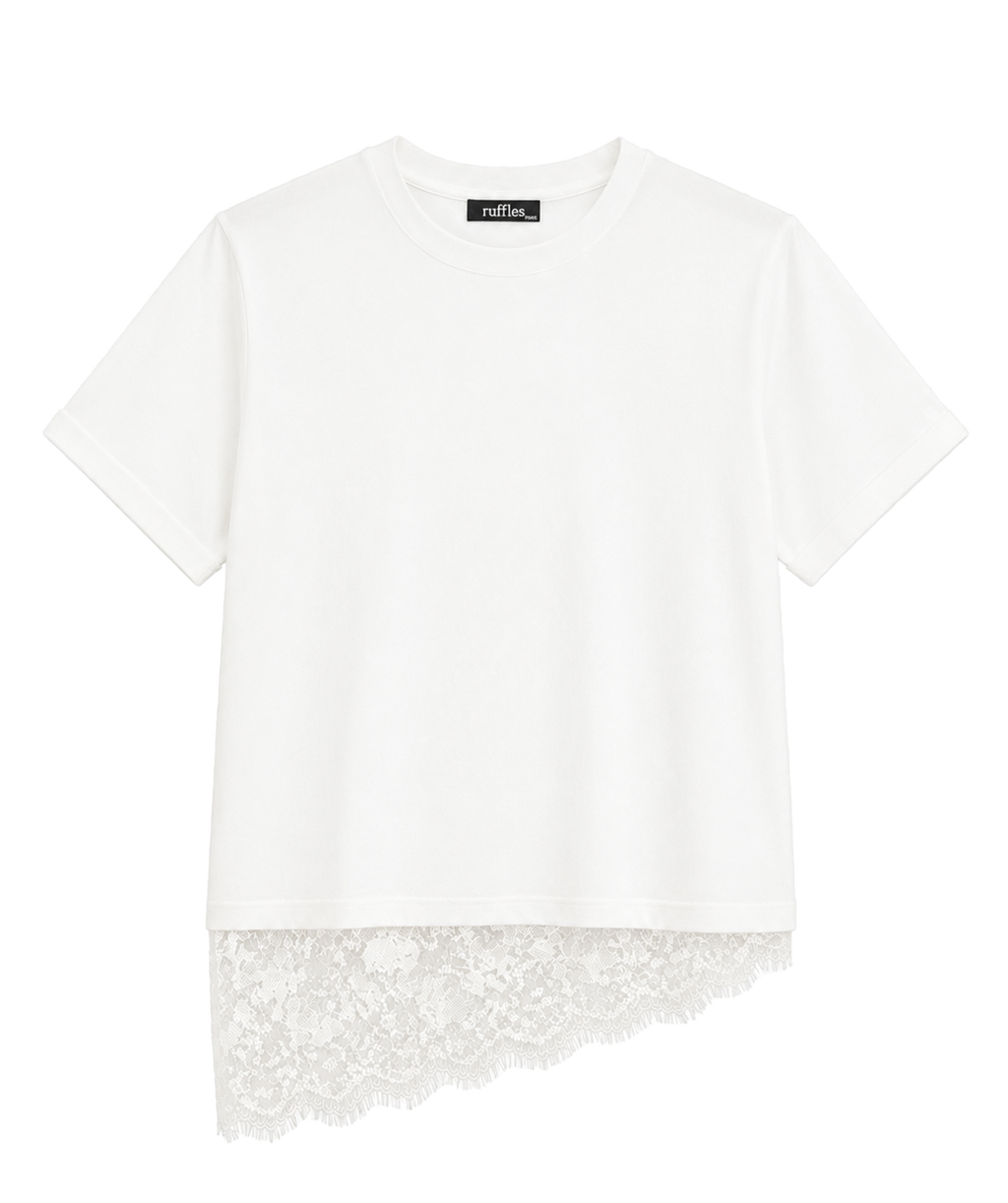 Tilted Lace Tee - White